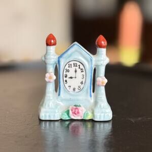 Miniature Blue Ceramic Clock Figurine – Occupied Japan